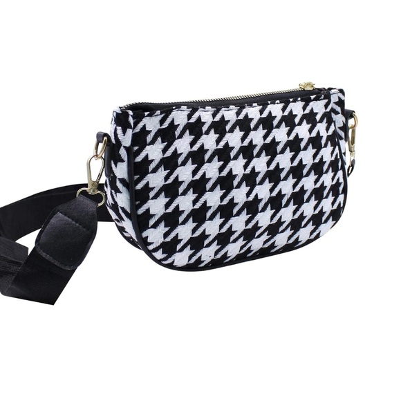 Black & White Houndstooth Convertible Crossbody Bag with Coin Pouch | NEW - Picture 9 of 11